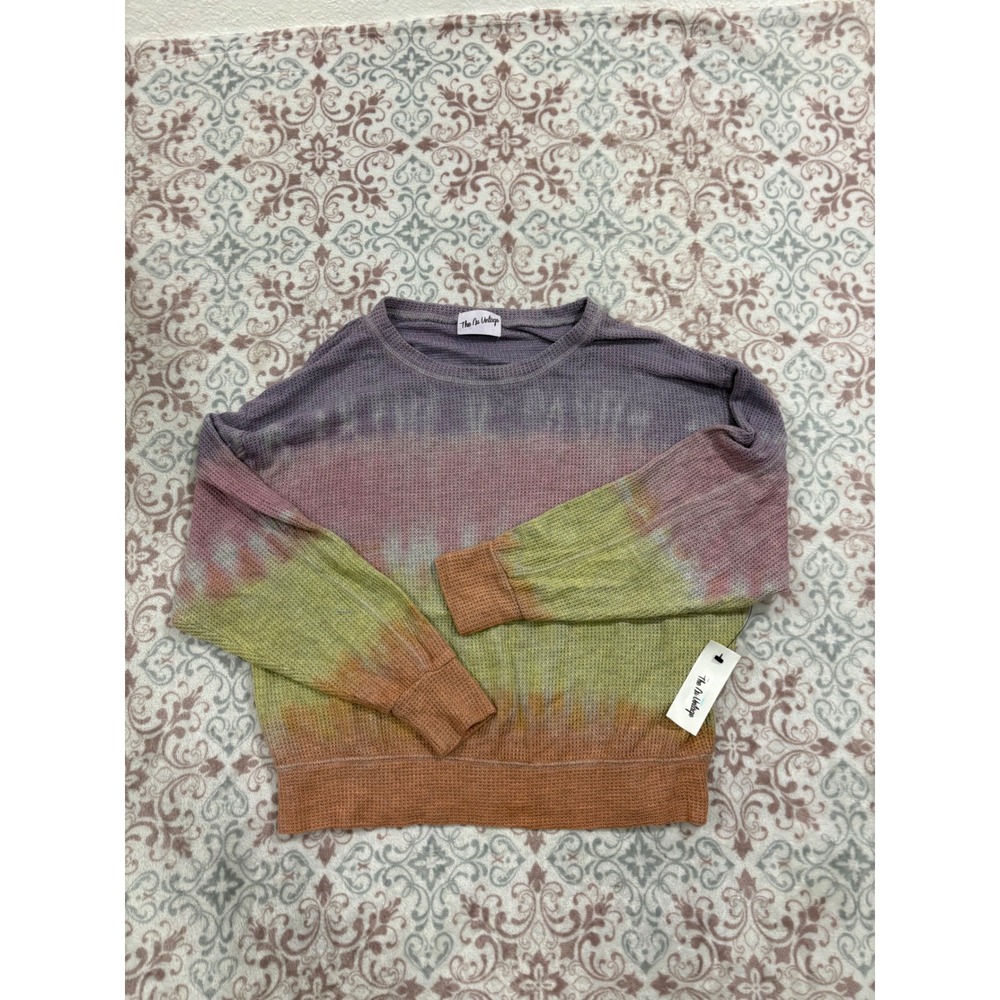 The Nu Vintage Tie Dye Waffle Knit Thermal Top Purple Green Orange L